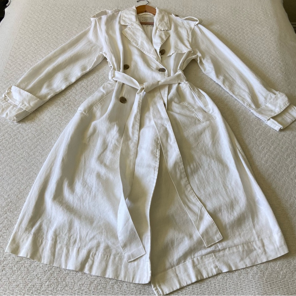 A New Day Linen Blend White Trench Coat - Picture 7 of 12